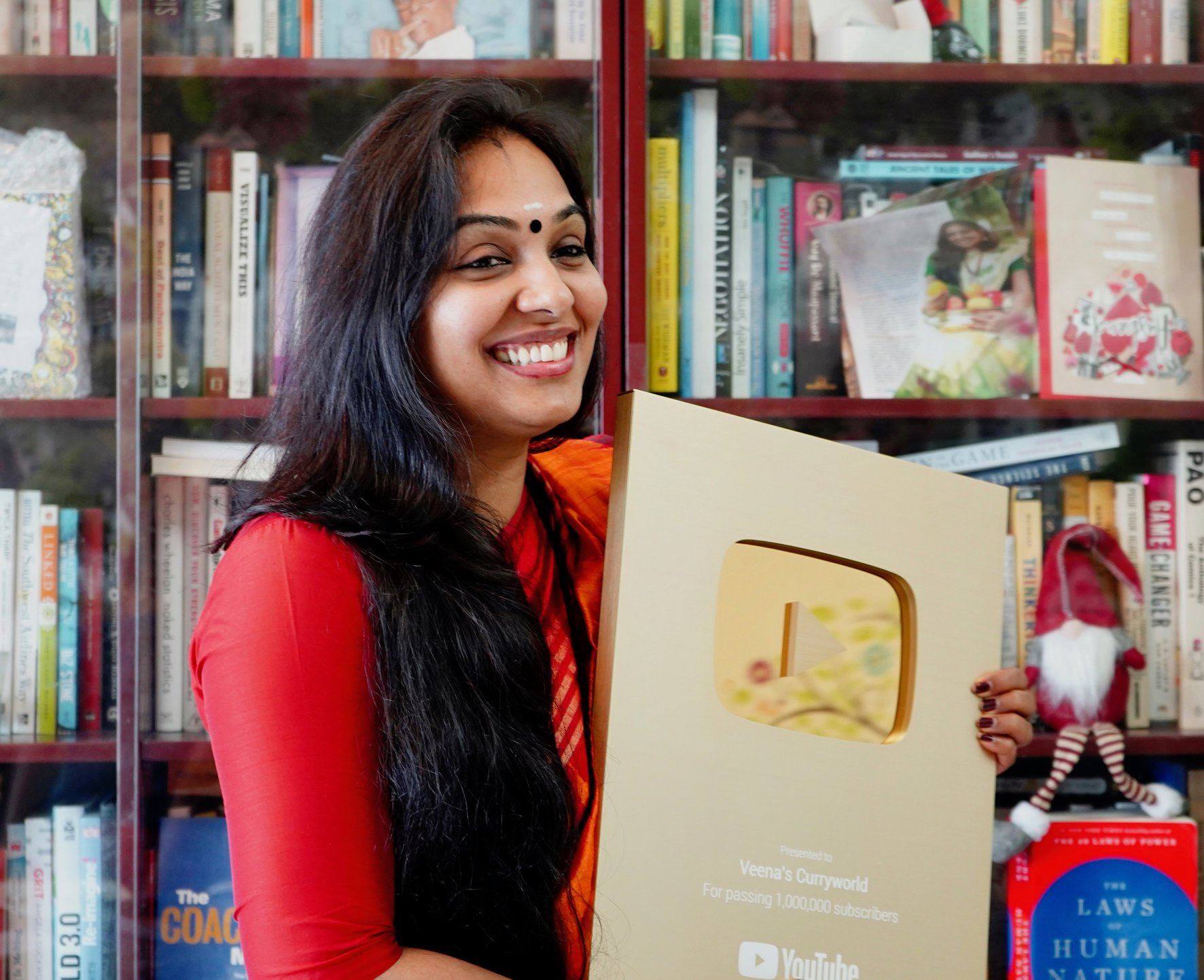 Popularity of Veena's Curry World fetched her the YouTube Golden Play Button, making her the first Malayalee woman to earn it. Popularity of Veena's Curry World fetched her the YouTube Golden Play Button, making her the first Malayalee woman to earn it.